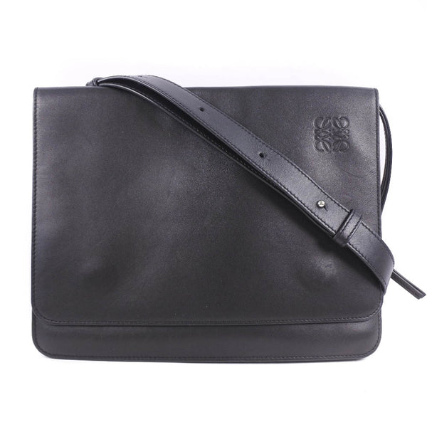 【LOEWE】ロエベ, Return item　ガセットフラット ショルダーバッグ, メッセンジャーバッグ 335.54.Z13 カーフ 黒  マグネットタイプ Return item Gusset Flat ユニセックスA-ランク