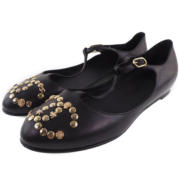 CHANEL] Chanel Coco Mark Ballet Shoes Studs T Strap G25975 Leather