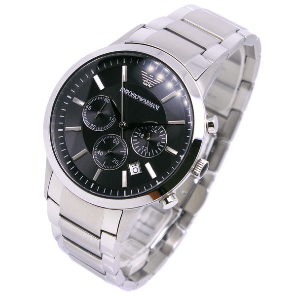 【ARMANI】エンポリオ・アルマーニ
 腕時計
 AR-2434 ステンレススチール シルバー クオーツ クロノグラフ 黒文字盤 メンズA-ランク