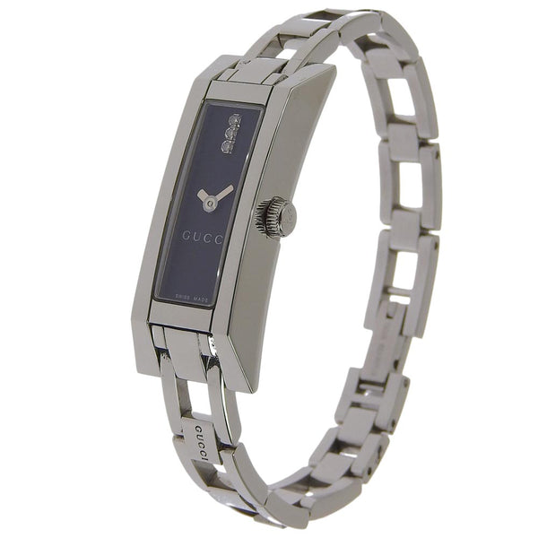 【GUCCI】グッチ, 3Pダイヤ 腕時計, 110 ステンレススチール シルバー クオーツ アナログ表示 黒文字盤 3P diamond レディース