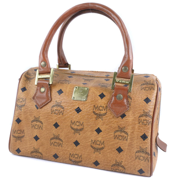 MCM】エム・シー・エム ミニボストン ハンドバッグ レザー 茶