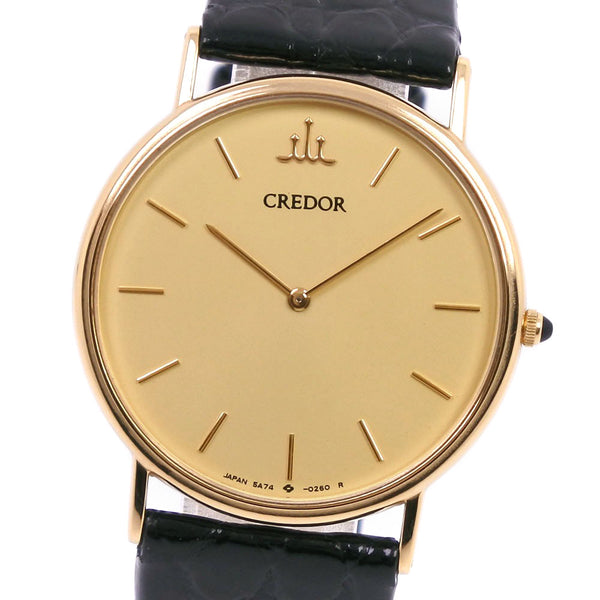 [Seiko] Seiko, Credor 5A74-0140 Watch, K18 Yellow Gold x Leather Quartz  Men's Gold Dial Watch, A rank