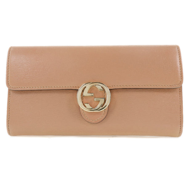 GUCCI】グッチ インターロッキング 369663 長財布 カーフ ピンク 