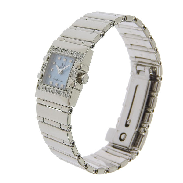 【OMEGA】オメガ, コンステレーション クアドラ ダイヤベゼル 1537.74 ステンレススチール シルバー クオーツ アナログ表示 レディース  水色文字盤 腕時計, A-ランク