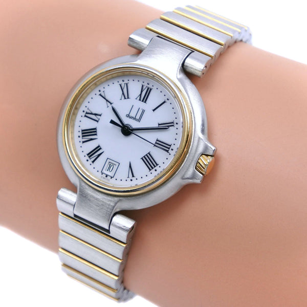 【Dunhill】ダンヒル, ミレニアム デイト 15713 ステンレススチール×金メッキ シルバ― クオーツ アナログ表示 レディース 白文字盤  腕時計