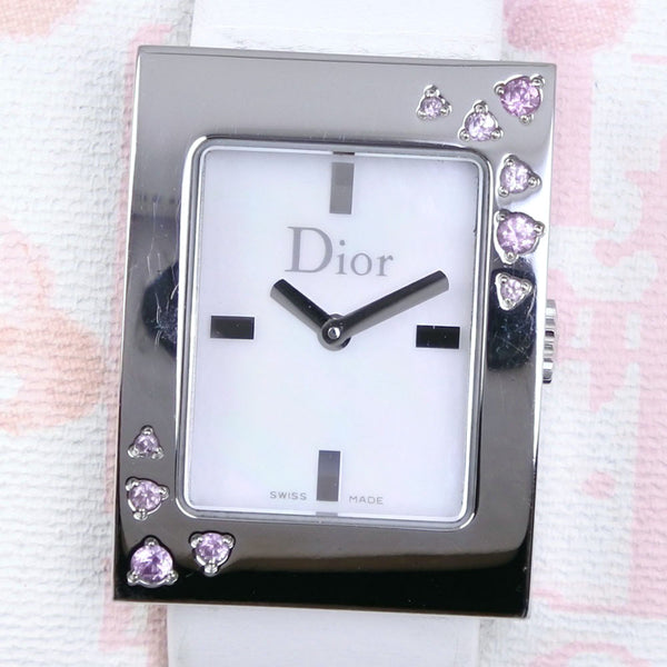 【Dior】クリスチャンディオール, マリス D78-1093 ステンレススチール×レザー 白/ピンク クオーツ レディース ホワイトシェル文字盤  腕時計, Aランク