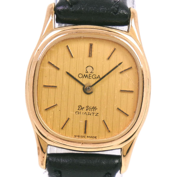 【OMEGA】オメガ, デヴィル/デビル cal.1387 腕時計, ステンレススチール×レザー クオーツ レディース ゴールド文字盤 腕時計