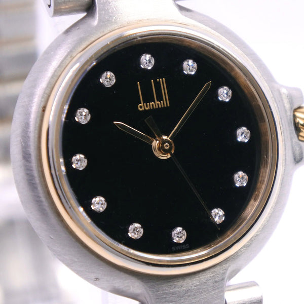 【Dunhill】ダンヒル, ミレニアム ダイヤ12P 腕時計, ステンレススチール ゴールド クオーツ レディース 黒文字盤 腕時計