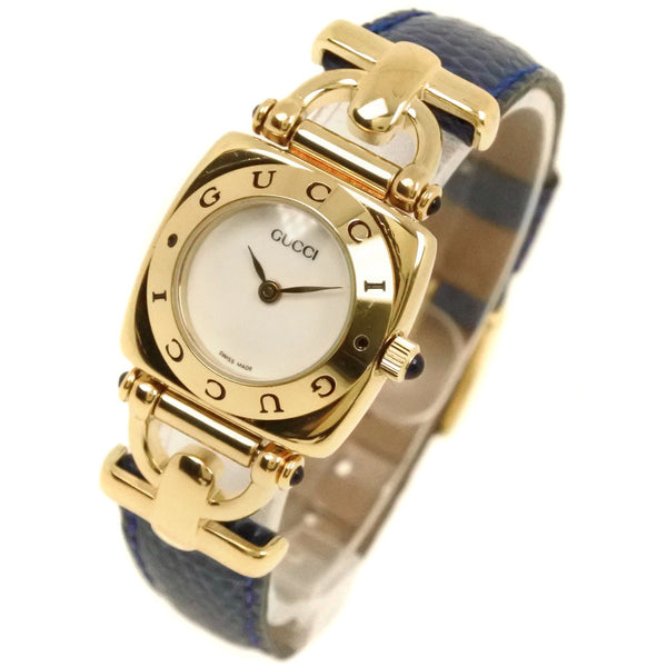 【GUCCI】グッチ, 6300L 腕時計, ステンレススチール×レザー ゴールド クオーツ アナログ表示 レディース 白文字盤 腕時計, A-ランク