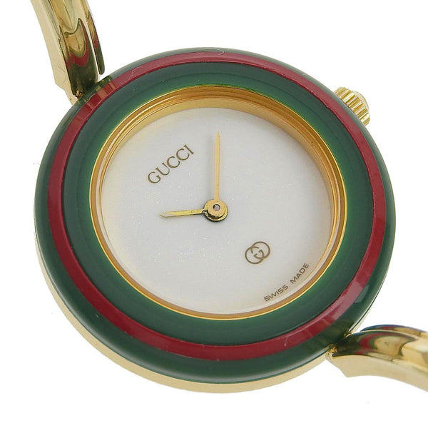 【GUCCI】グッチ, チェンジベゼル 1100-L 金メッキ ゴールド クオーツ アナログ表示 レディース 白文字盤 腕時計