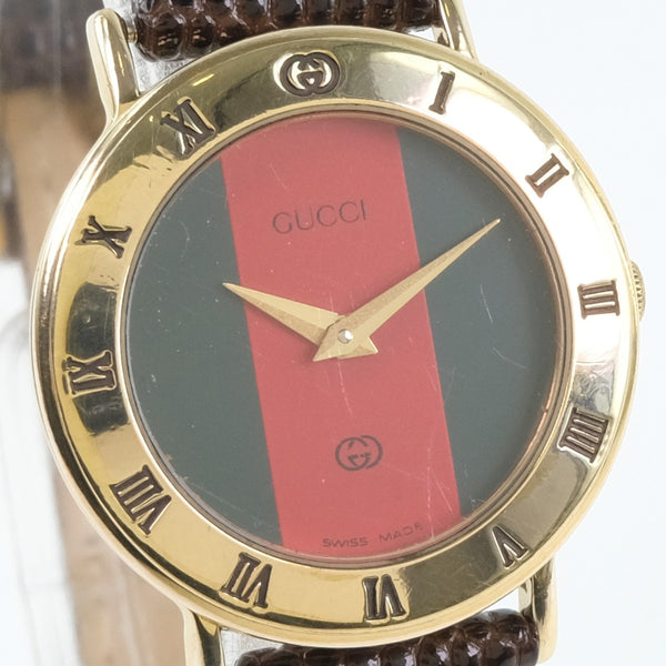 【GUCCI】グッチ, シェリー 3000L 腕時計, ステンレススチール×レザー 赤/緑 クオーツ レディース 緑/赤文字盤 腕時計