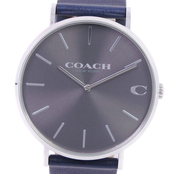 [Coach] Coach, Ca.124.2.14.1580 Watch, Stainless steel x leather silver  quartz analog display men's black dial watch, A rank