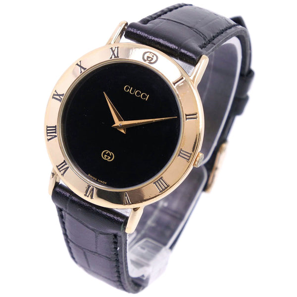【GUCCI】グッチ, 3000M 腕時計, ステンレススチール 黒 クオーツ アナログ表示 メンズ 黒文字盤 腕時計, A-ランク