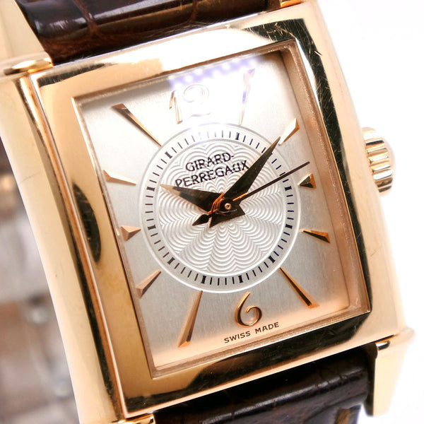 【GIRARD-PERREGAUX】ジラール・ペルゴ, 腕時計, ヴィンテージ 2590 K18ピンクゴールド×レザー 茶 手巻き シルバー文字盤  レディース