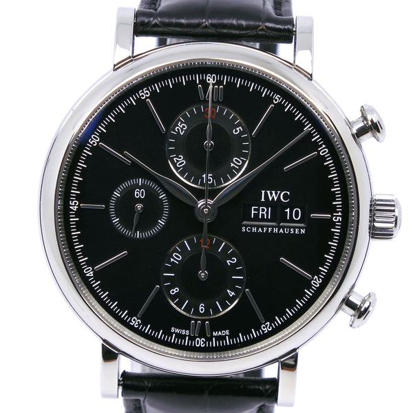 【IWC】インターナショナルウォッチカンパニー ポートフィノ cal.75320 IW391008 ステンレススチール×クロコダイル 黒 自動巻き クロノグラフ メンズ 黒文字盤 腕時計
