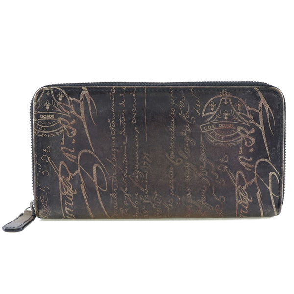 [Berluti] Berluti , Round zipper long wallet , Caligraphy script Calf Tea  Fastener Zip Around Men's