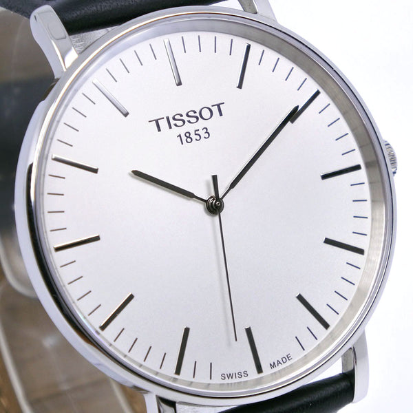 【TISSOT】ティソ, T-クラシック エブリタイム T1096101603100 ステンレススチール×レザー シルバー クオーツ アナログ表示  メンズ シルバー文字盤 腕時計, Aランク