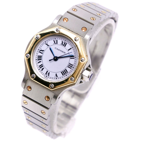 【CARTIER】カルティエ, サントスオクタゴンSM ステンレススチール×YG 自動巻き レディース 白文字盤 腕時計