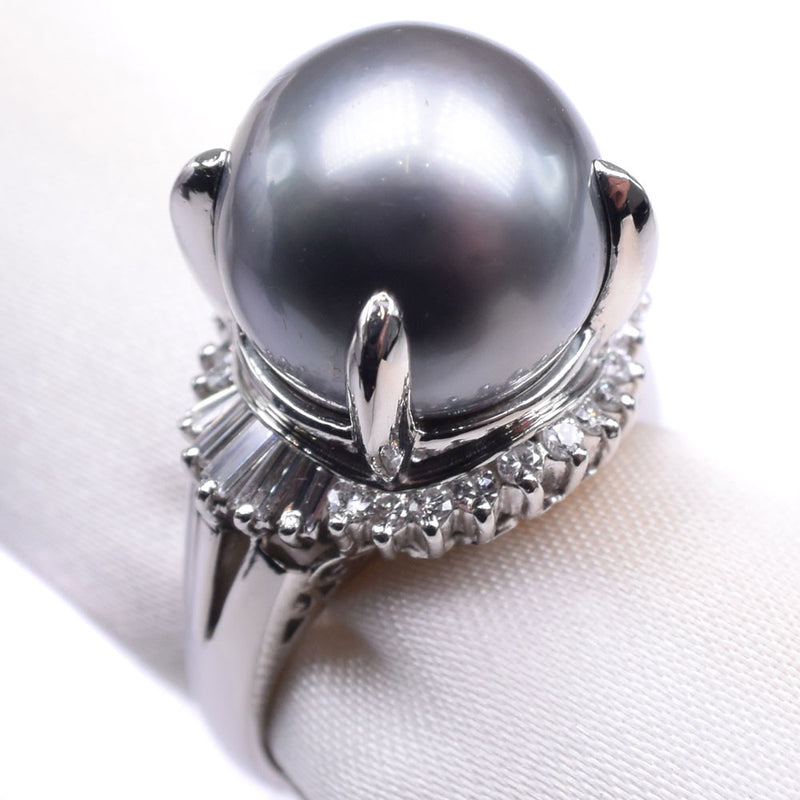 パール 8.5号 リング・指輪 ダイヤ11.0 ｍｍ ブラックパール（黒蝶真珠 ...