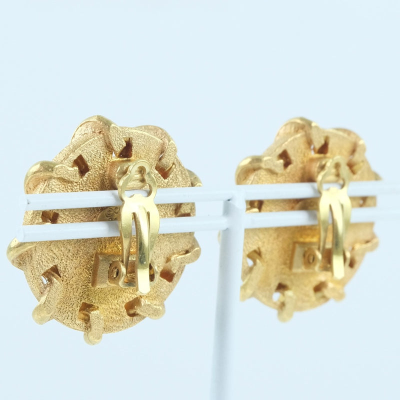 [CHANEL] Chanel COCO Mark Earring Plated Gold× Leather Gold 94P engraved about 24.1g COCO Mark Ladies A rank