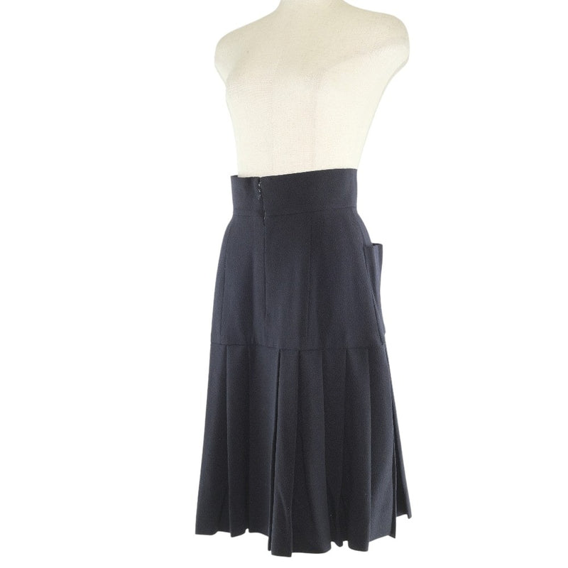 [CHANEL] Chanel Pleated Skirt 20534 Wool Navy PLEATED Ladies A Rank