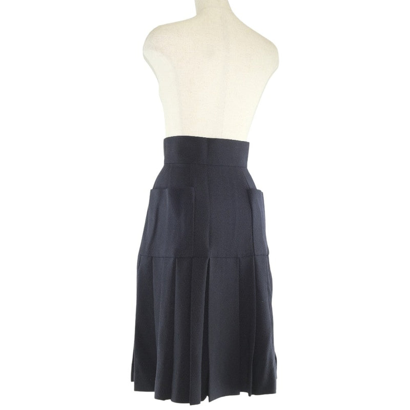 [CHANEL] Chanel Pleated Skirt 20534 Wool Navy PLEATED Ladies A Rank