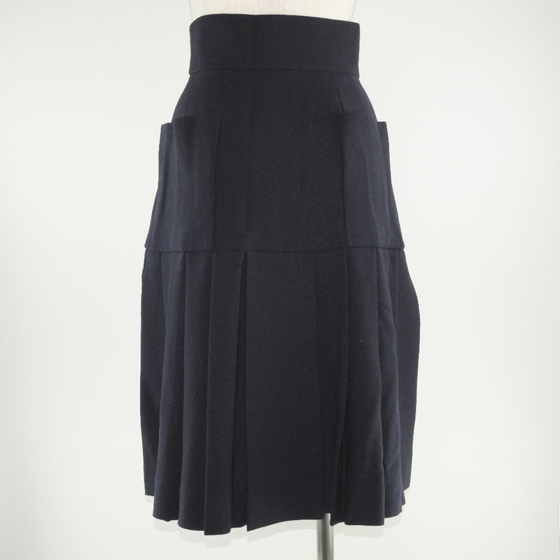 [CHANEL] Chanel Pleated Skirt 20534 Wool Navy PLEATED Ladies A Rank