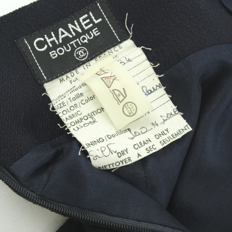 [Chanel] Jupe plissée Chanel 20534 Wool Navy plissée dames un rang