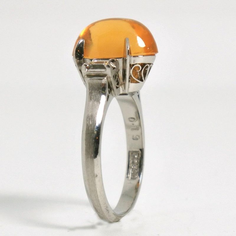 No. 10.5 Anillo / anillo PT900 Platino x México Pearl X Diamond Orange D0.19 Damas grabadas un rango