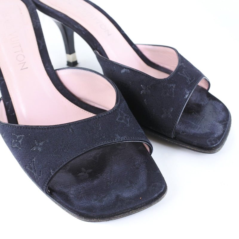 [Louis Vuitton]LOUIS VUITTON Sandals Mules Heel Ribbon MonogramSatin Black Sandals Ladies