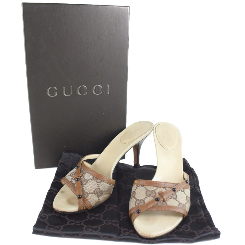 [Gucci] Gucci 
 m子凉鞋 
 GG帆布棕色7 1/2雕刻的m子女士