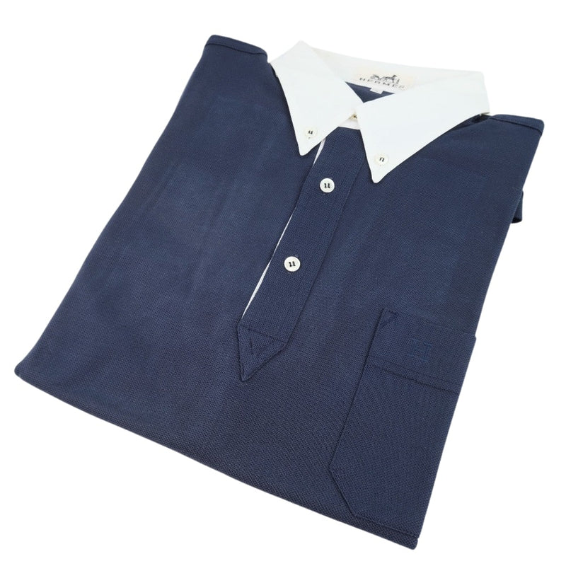 [HERMES] Hermes 
 Polo shirt short -sleeved shirt 
 Cotton Navy Polo Shirt Men's S Rank