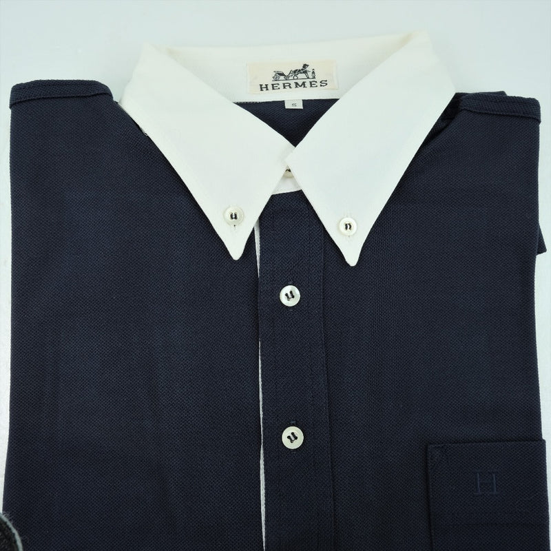 【HERMES】エルメス
 ポロシャツ 半袖シャツ
 コットン ネイビー Polo shirt メンズSランク