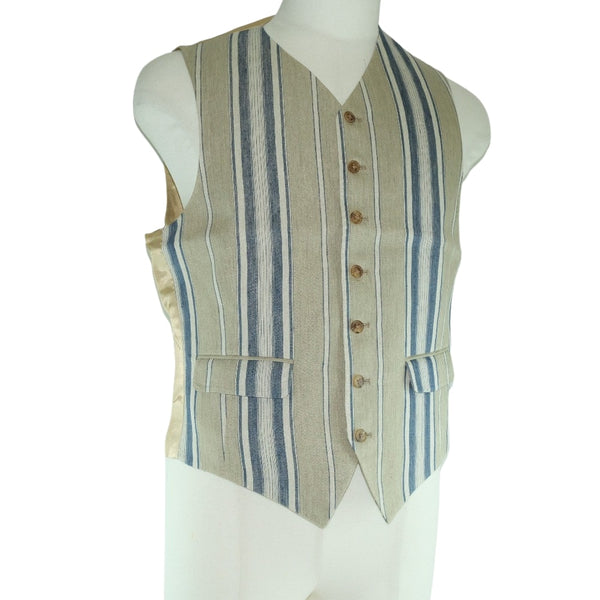 [HERMES] Hermes 
 Gill vest 
 Stripe hemp x rayon beige GILLET Men's S rank