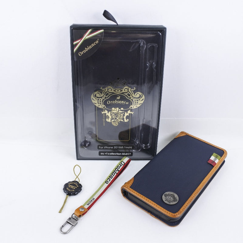 【Orobianco】オロビアンコ
 Book case for iPhone XR スマホケース
 RS8C036L レザー×ナイロン Book case for iPhone XR ユニセックスA-ランク