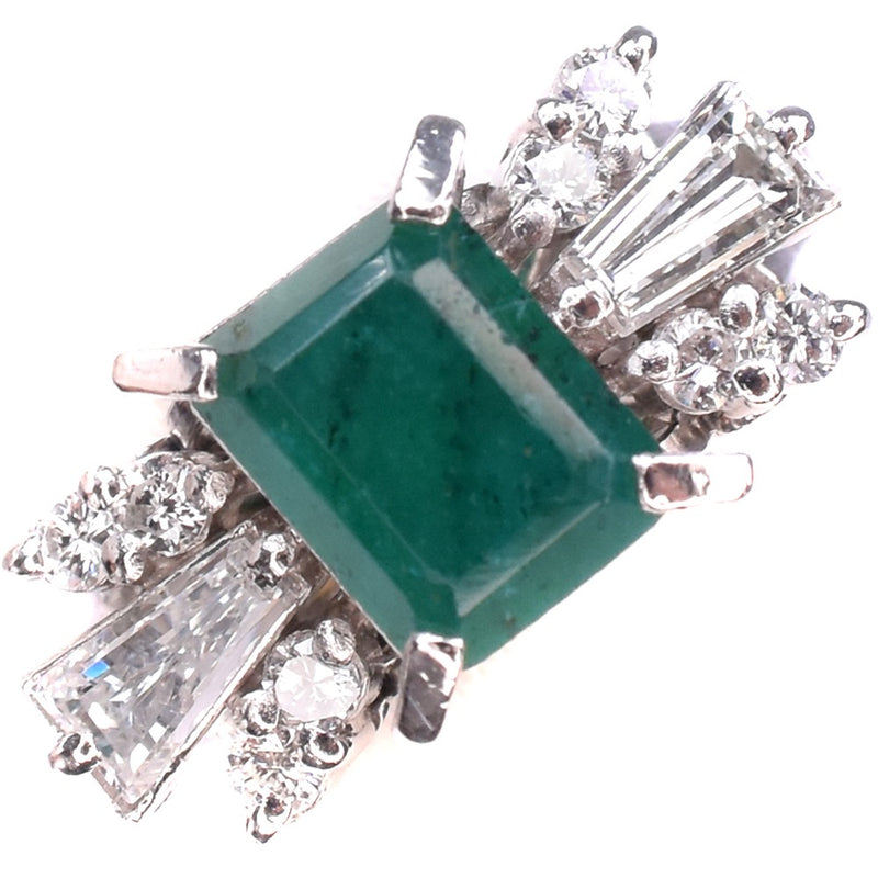 Esmerald Diamond No. 16.5 Anillo / anillo 
 PT900 Platinum Green aproximadamente 7.8 g de esmeralda diamantes damas sa rango