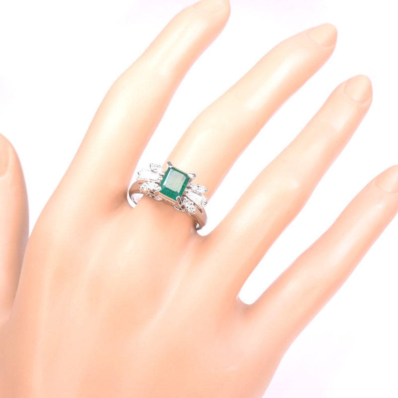 Esmerald Diamond No. 16.5 Anillo / anillo 
 PT900 Platinum Green aproximadamente 7.8 g de esmeralda diamantes damas sa rango