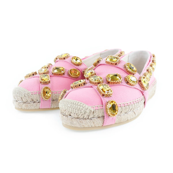 [GUCCI] Gucci Espadrille Pumps 573025 Canvas x Rhinestone Raspberry Pink Espadrille Women