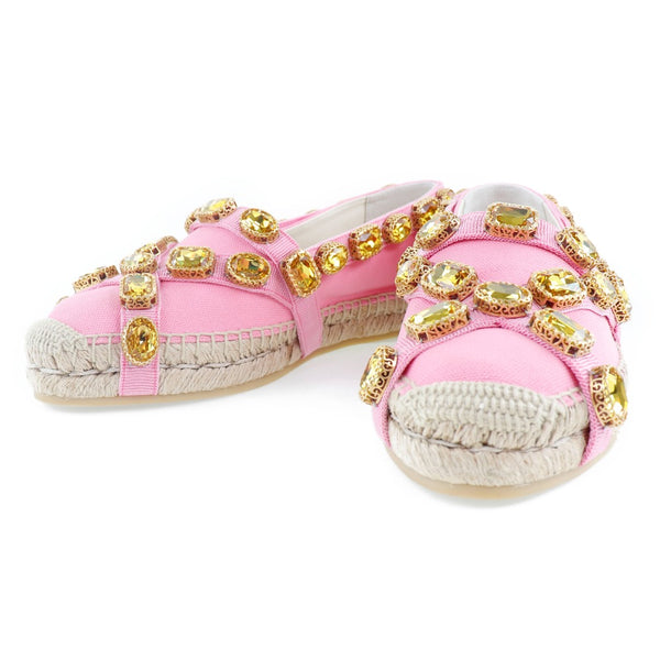 [GUCCI] Gucci Espadrille Pumps 573025 Canvas x Rhinestone Raspberry Pink Espadrille Women