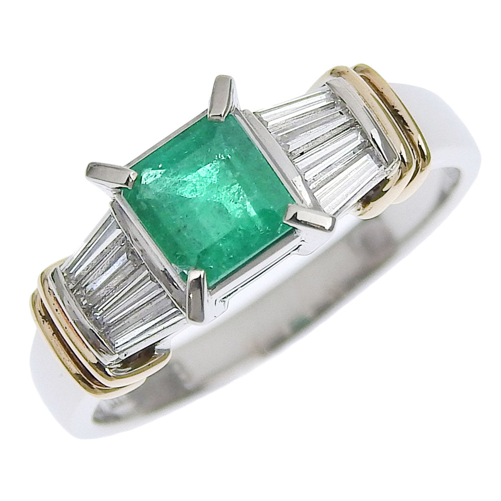 PT900 Platinum x Emerald x Diamond 13.5 0.73/0.33 engraved ladies ring/ring  SA rank – KYOTO NISHIKINO