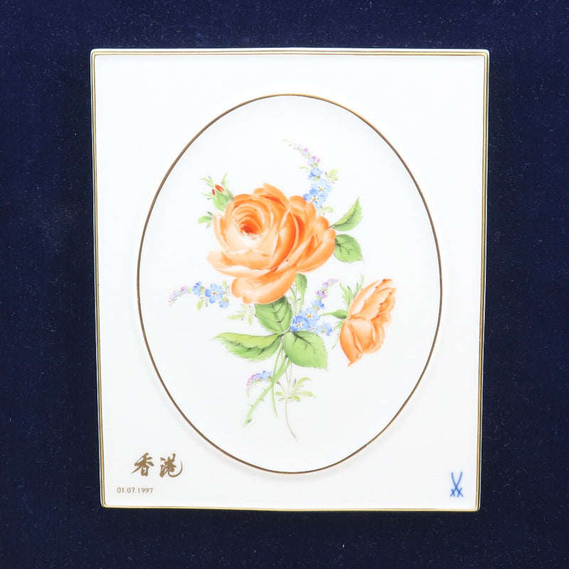【Meissen】マイセン
 陶板画 オブジェ
 香港返還記念 45/100 フラワー モチーフ Pottery _A+ランク