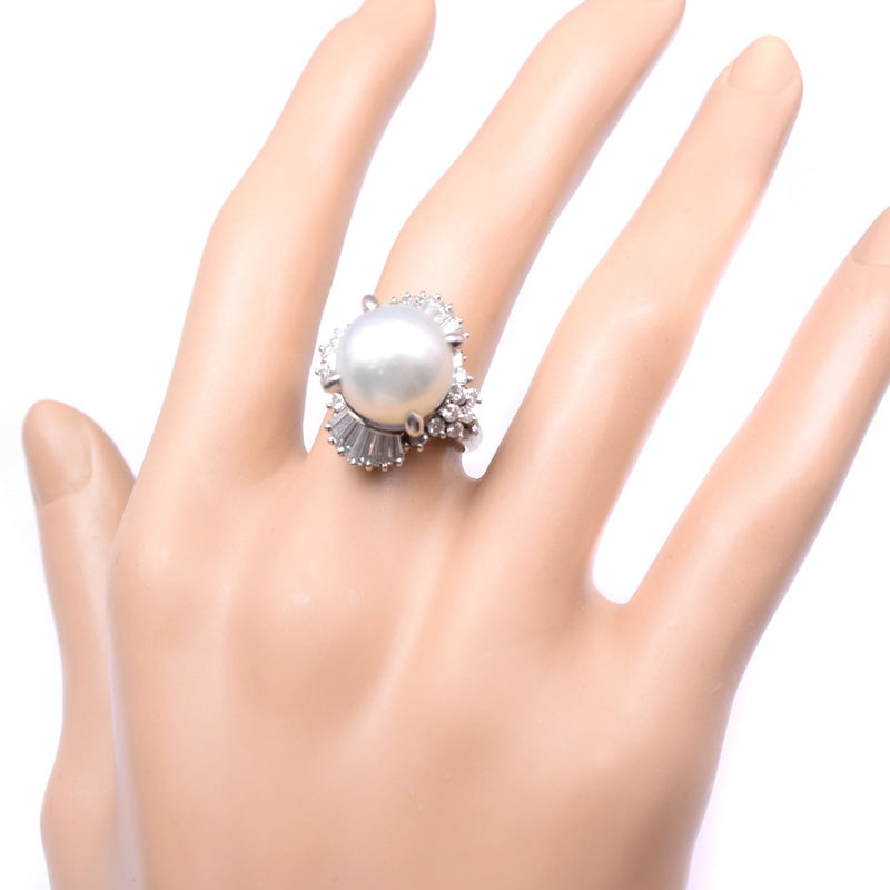 Perla diamante n. ° 11 anillo / anillo 
 PT900 Platinum x Pearl aproximadamente 11 g Pearl Diamond Ladies A-Rank