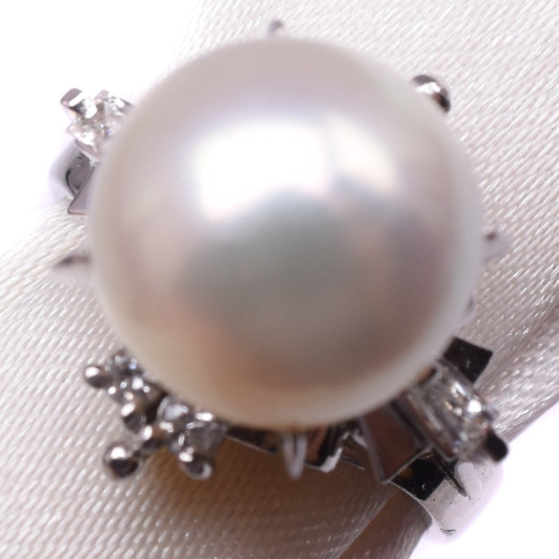 Perla diamante n. ° 7 anillo / anillo 
 PT900 Platinum x Pearl aproximadamente 7.7 g de perlas Diamond Ladies A Rank