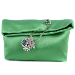 [Burberry] Burberry PIN Clutch Clutch Bag Pouch 4075558 Rayon x Silk Green Magnet Type PIN Clutch Ladies S Rank