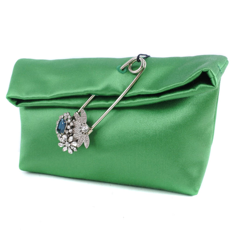 [Burberry] Burberry PIN Clutch Clutch Bag Pouch 4075558 Rayon x Silk Green Magnet Type PIN Clutch Ladies S Rank