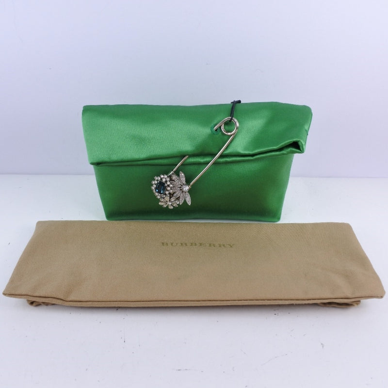 [Burberry] Burberry PIN Clutch Clutch Bag Pouch 4075558 Rayon x Silk Green Magnet Type PIN Clutch Ladies S Rank