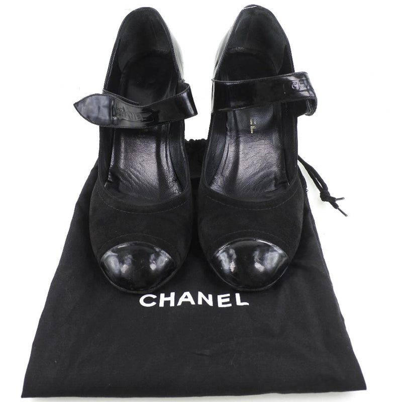 [Chanel] Chanel 
 Pompes velcro 
 Cuir breveté x ruban magique noir en daim dames