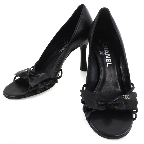 [CHANEL] Chanel Ribbon Pumps Calfskin Black Ribbon Ladies