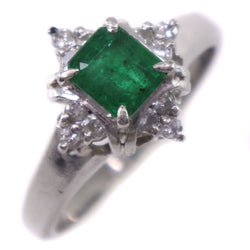 No. 7 ring / ring 
 PT900 Platinum x Emerald x Diamond E0.59 D0.15 Engraved about 4.1G Ladies A Rank