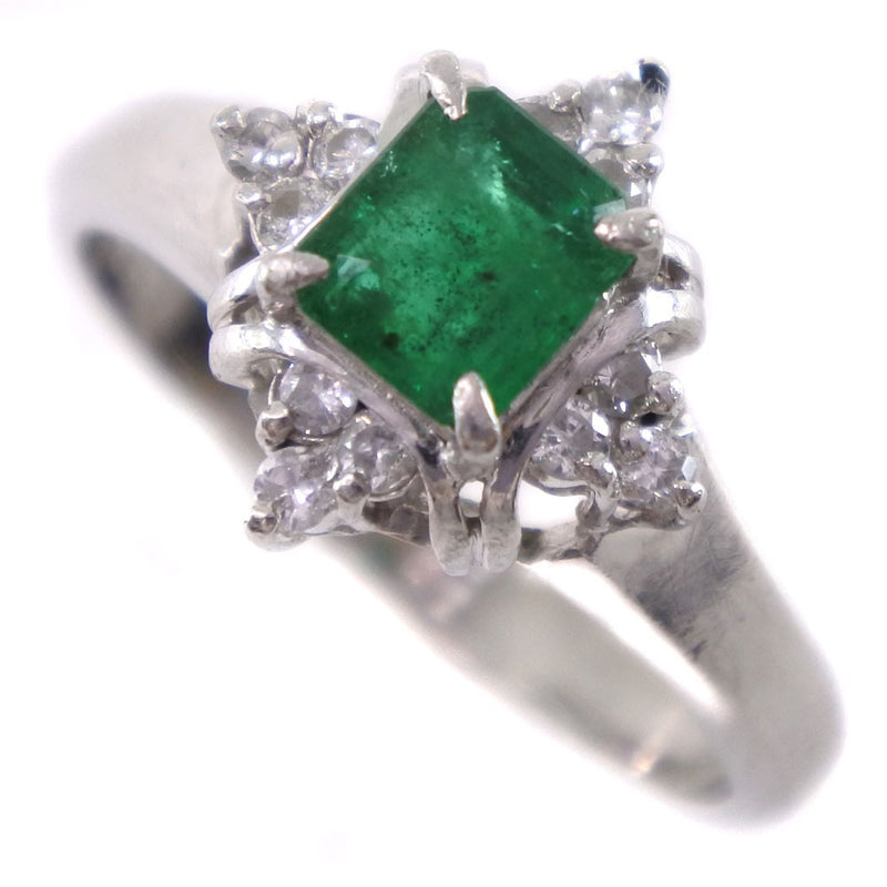 Anillo / anillo No. 7 
 PT900 Platinum x Emerald x Diamond E0.59 D0.15 grabado alrededor de 4.1 g de damas un rango